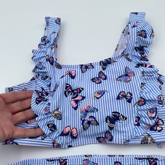 Girl’s Swimsuit Bikini Striped Butterfly UPF 50‎ Ruffle Sleeve & Chest NWT 14-16 - Picture 4 of 13